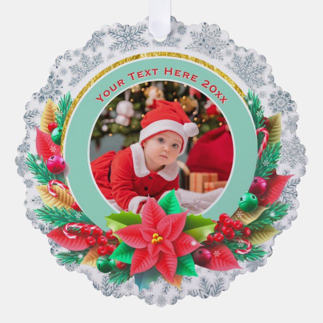Baby's First Christmas Custom Name Photo Keepsake Tree Decoration Card (Front)