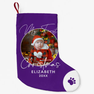 Baby's First Christmas Custom Name, Photo Purple Small Christmas Stocking