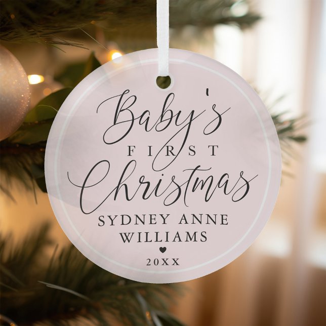 Baby's First Christmas Custom Name Pink Keepsake Glass Tree Decoration (Baby's First Christmas Custom Name Pink Keepsake Glass Ornament)