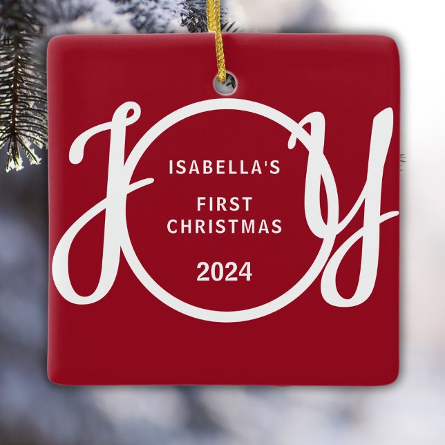 Baby's First Christmas Custom Name Red Keepsake Ce Ceramic Ornament (Creator Uploaded)