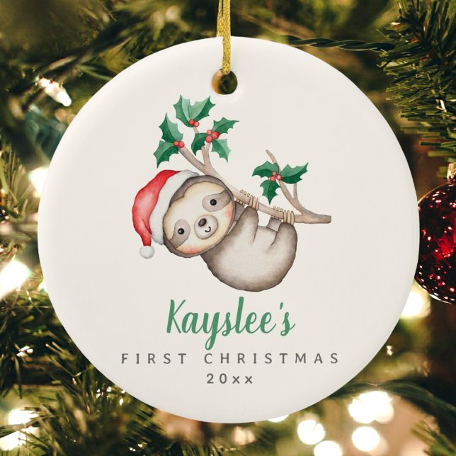 Babys First Christmas Custom Name Sloth Ornament (Creator Uploaded)