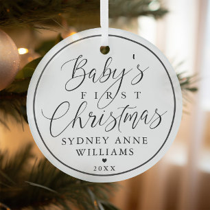 Baby's First Christmas Custom Name White Keepsake Glass Tree Decoration