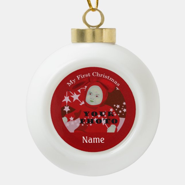 Baby's First Christmas Custom Photo Ball Ornament (Front)