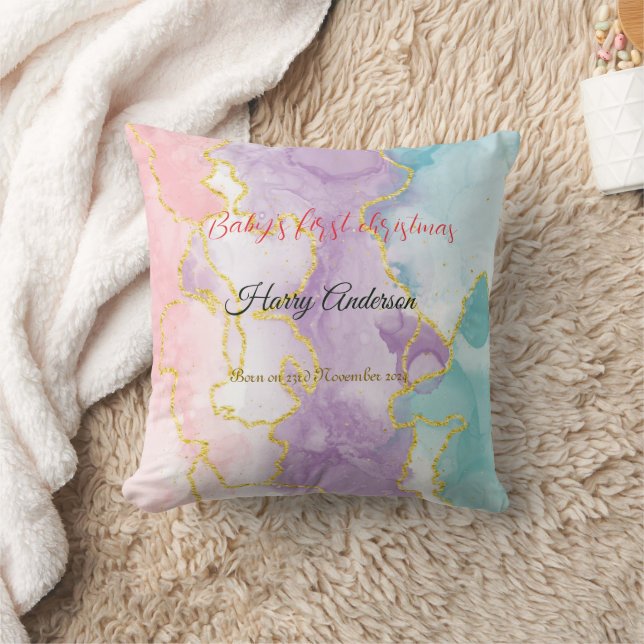 Baby's first Christmas custom photo behind Cushion (Blanket)