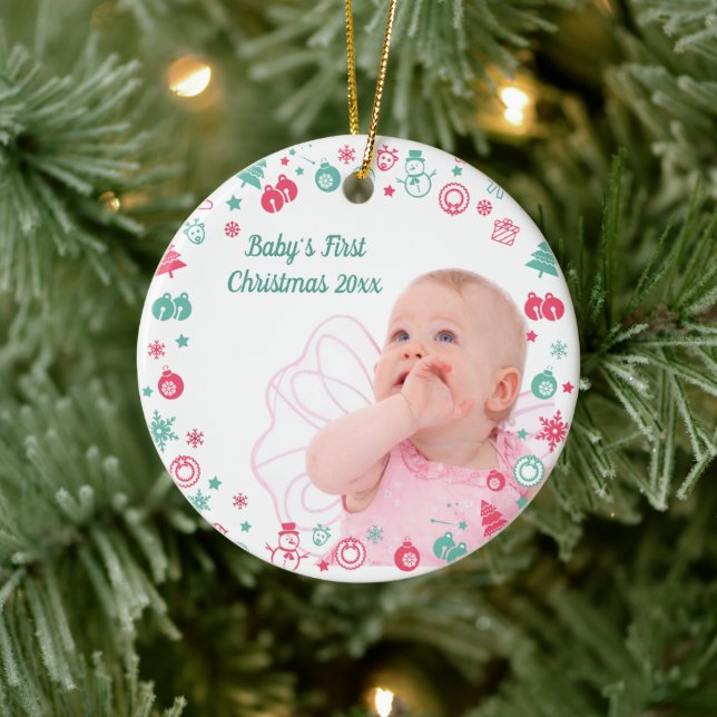 Baby's First Christmas Custom Photo Christmas Ceramic Tree Decoration (Tree)