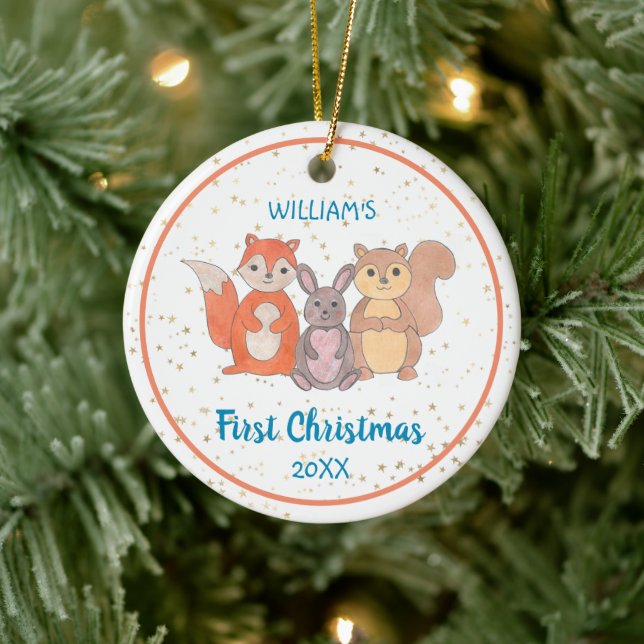 Baby's First Christmas Custom Photo Cute Animals Ceramic Tree Decoration (Tree)