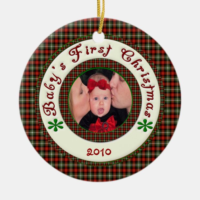 Babys First Christmas Custom Photo Dated Ceramic Tree Decoration (Front)