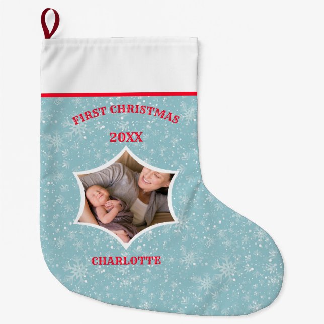 Baby's First Christmas Custom Photo Large Christmas Stocking (Front)