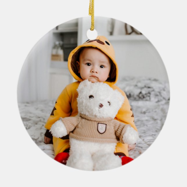 Baby's first Christmas | Custom Photo & Name Ceramic Tree Decoration (Back)