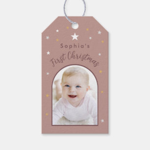 Baby's First Christmas Custom Photo Old Rose Blush Gift Tags