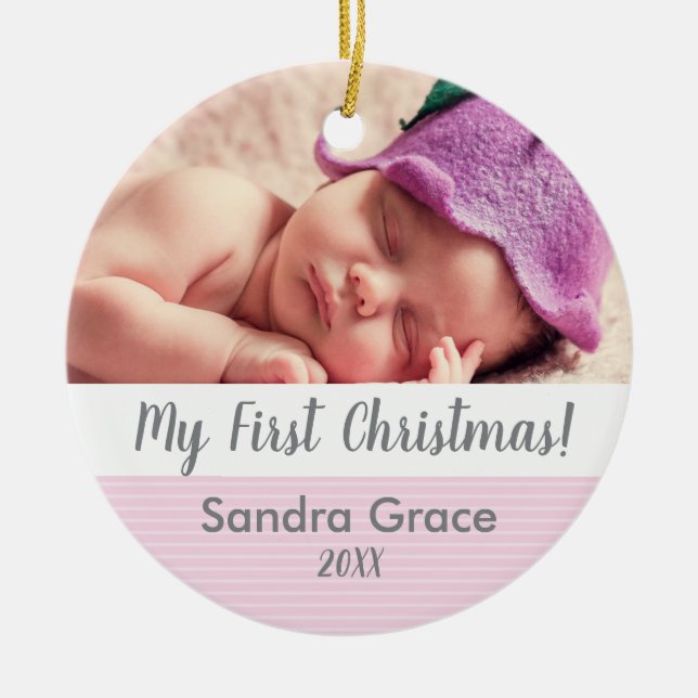 Baby's First Christmas, Custom Photo Ornament (Front)