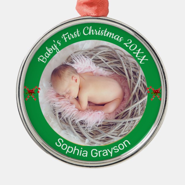 Baby's First Christmas Custom Photo Ornament (Front)