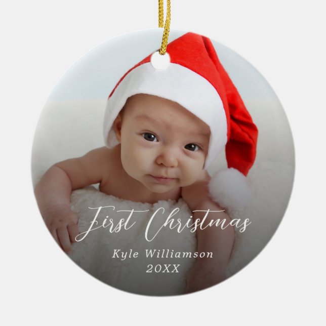 Baby's First Christmas Custom Photo Script   Ceramic Tree Decoration (Front)