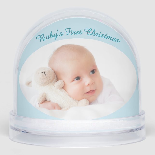 Baby's First Christmas Custom Photos Light Blue Snowglobe (Front)