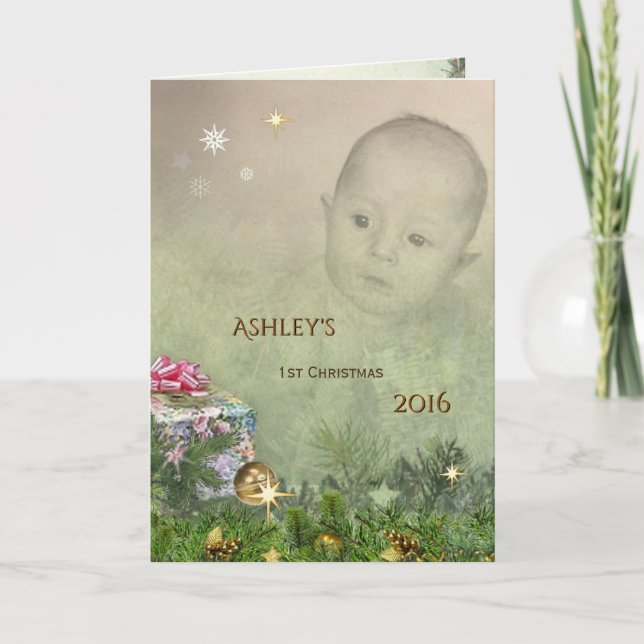 Baby's First Christmas (customisable) Holiday Card (Front)