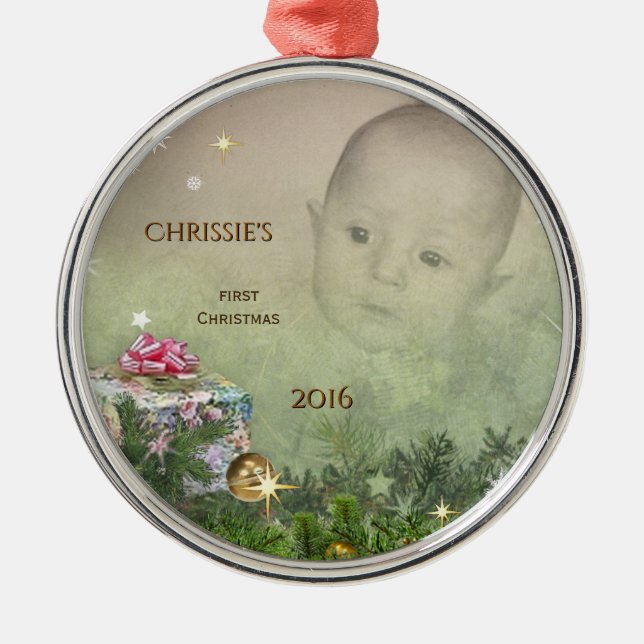 Baby's First Christmas (customisable) Metal Tree Decoration (Front)