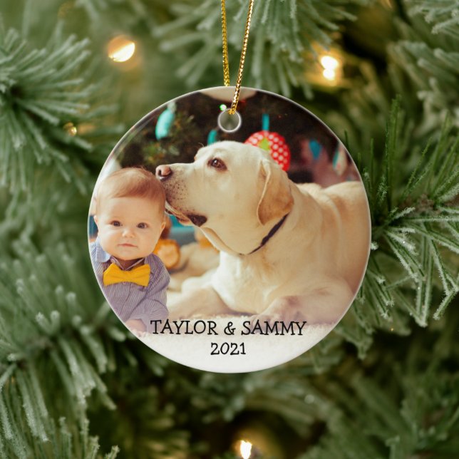 Baby's First Christmas Cute Custom Photo Name Year Ceramic Tree Decoration (Tree)