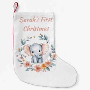 Baby's First Christmas Cute Elemphant Floral Small Christmas Stocking