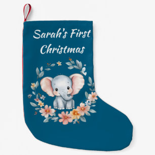Baby's First Christmas Cute Elemphant Floral  Small Christmas Stocking