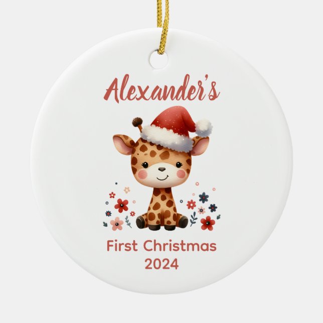 Baby's first Christmas cute Giraffe baby Animal Ceramic Tree Decoration (Front)