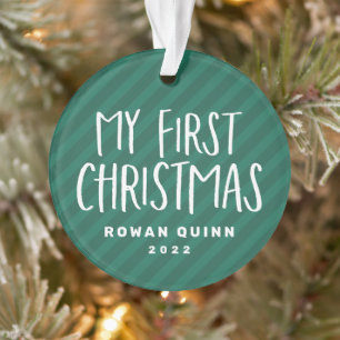 Baby's first Christmas cute green striped photo Ornament