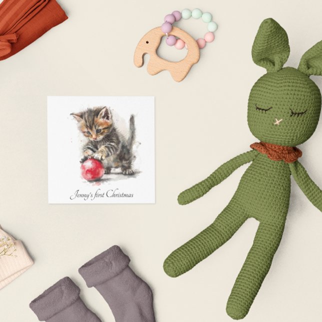 Baby's First Christmas Cute Kitten Holiday Card (Creator Uploaded)