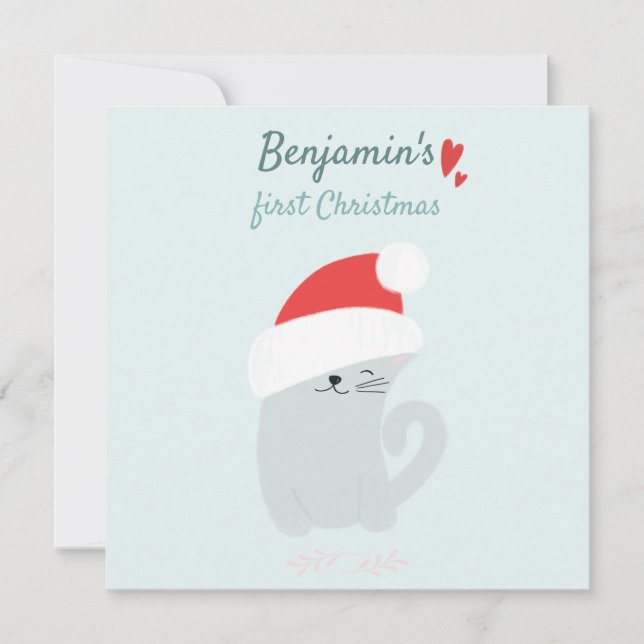 Baby's First Christmas Cute Kitten w. Santa Hats Holiday Card (Front)