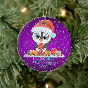 Baby's First Christmas cute penguin Christmas hat  Ceramic Tree Decoration