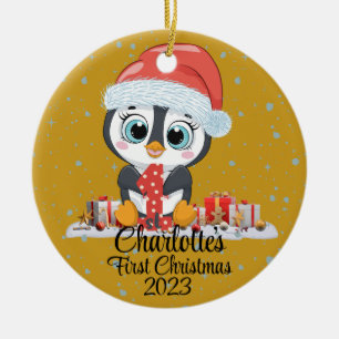 Baby's First Christmas cute penguin Christmas hat  Ceramic Tree Decoration