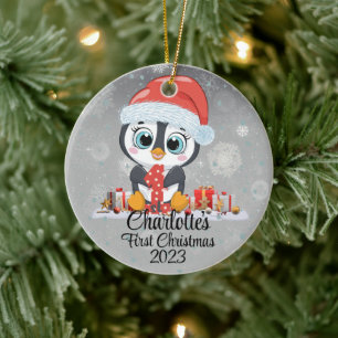 Baby's First Christmas cute penguin Christmas hat Ceramic Tree Decoration