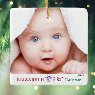 Baby's First Christmas Cute Photo Ceramic Ornament