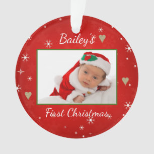 Baby's First Christmas Cute Photo Red Heart Ornament