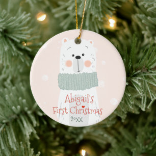 Baby's first Christmas - Cute Polar Bear Ceramic Tree Decoration