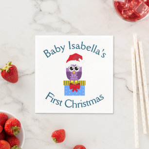 Baby's First Christmas Cute Purple Owl Paper Napkin