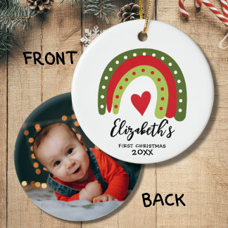 Baby's First Christmas Cute Rainbow Heart Ceramic Tree Decoration