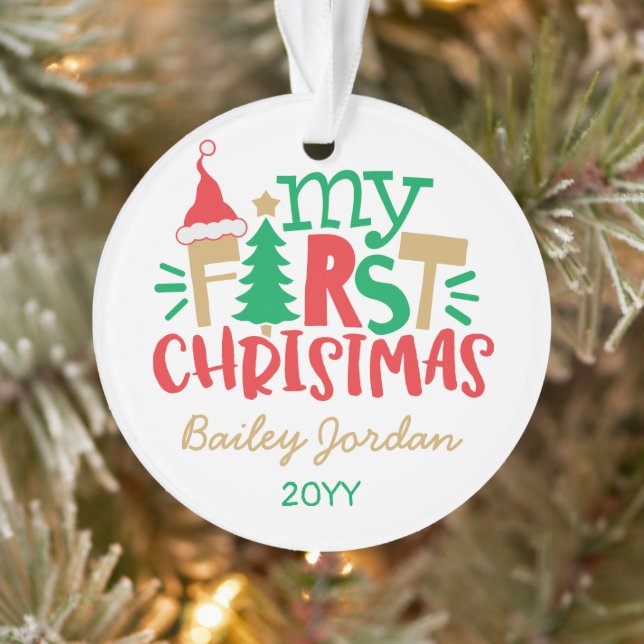 Baby's First Christmas Cute Red Green Festive Ornament (Tree)