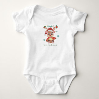 Baby's First Christmas Cute Reindeer Holiday Baby Bodysuit