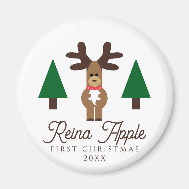 Baby's First Christmas Cute Reindeer Magnet (Front)