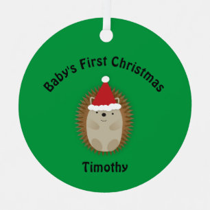 Baby's First Christmas Cute Santa Hedgehog Metal Tree Decoration