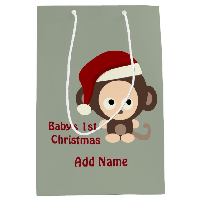 Baby's First Christmas cute Santa Monkey Medium Gift Bag (Front)