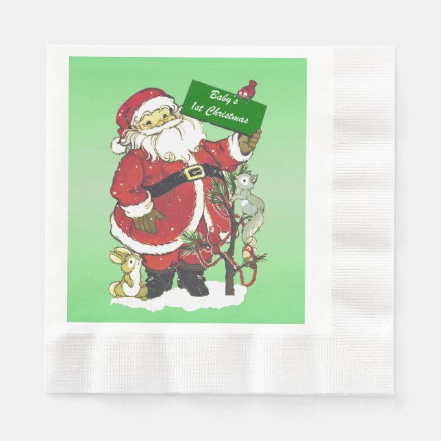 Baby's First Christmas Cute Santa Sign Napkin (Front)