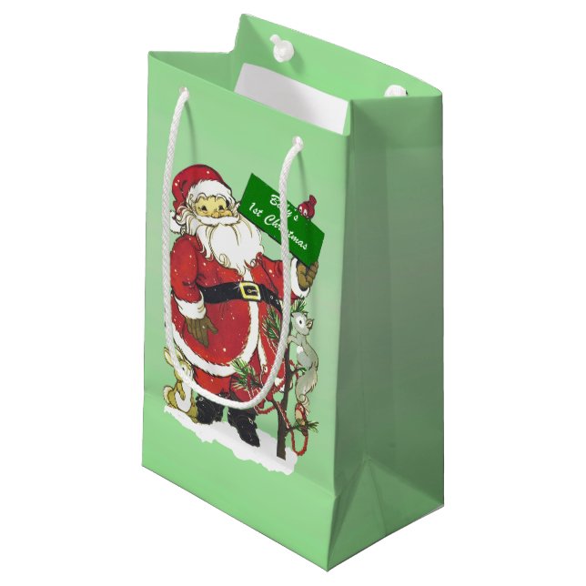 Baby's First Christmas Cute Santa Sign Small Gift Bag (Front Angled)