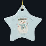 Baby's First Christmas Cute Snowman and Snowflake Ceramic Tree Decoration<br><div class="desc">🎄 Check out our heartwarming Christmas ornament design, beautifully highlighting a hand-painted watercolor snowman amidst a dance of gentle snowflakes. There's a cosy nook for you to personalise with your baby boy's name and feature a beloved photo. It's the quintessential memento for your little one's first festive season or any...</div>
