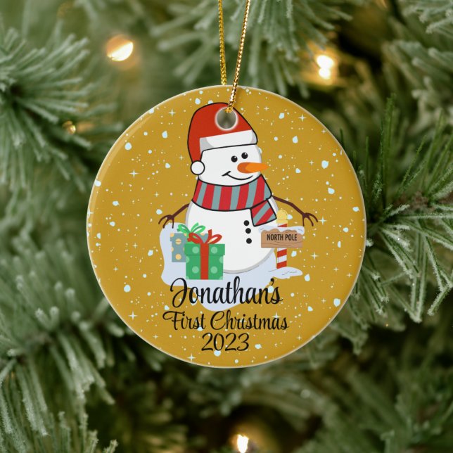 Baby's First Christmas cute snowman modern colour Ceramic Tree Decoration (Tree)