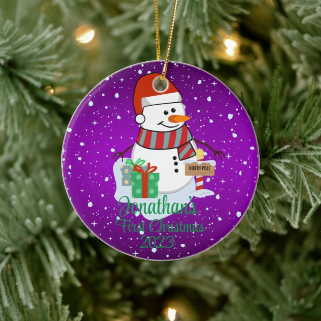 Baby's First Christmas cute snowman modern colour Ceramic Tree Decoration (Tree)