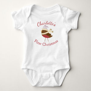 Baby's First Christmas Cute Winter Bird Baby Bodysuit