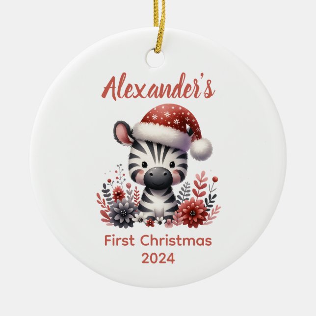 Baby's first Christmas cute Zebra baby Animal Ceramic Tree Decoration (Front)