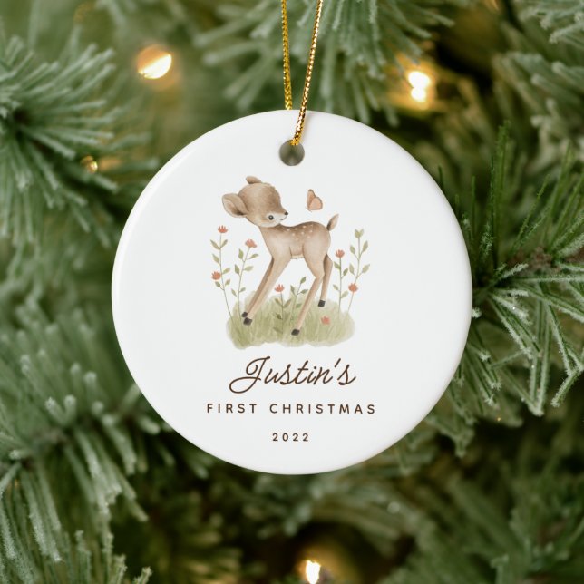 Baby's First Christmas Deer 2 Sided Photo Ceramic Tree Decoration (Tree)