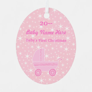 Baby's First Christmas Design in Pink and white Metal Tree Decoration
