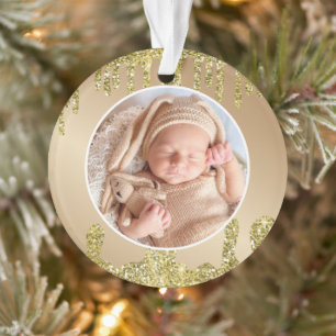 Baby's First Christmas Drip Glitter Modern Elegant Ornament
